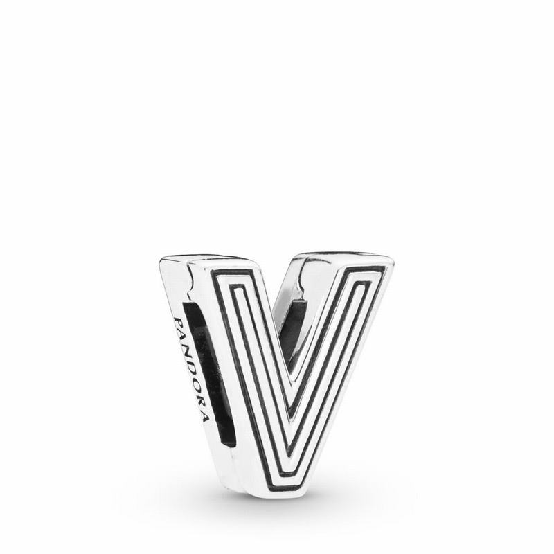 Pandora Reflexions™ Letter V Clip Charm Ireland - Sterling Silver/Silicone - 541678RVN